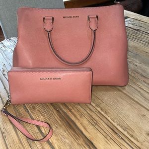 Coral Michael Kors Purse and matching wallet